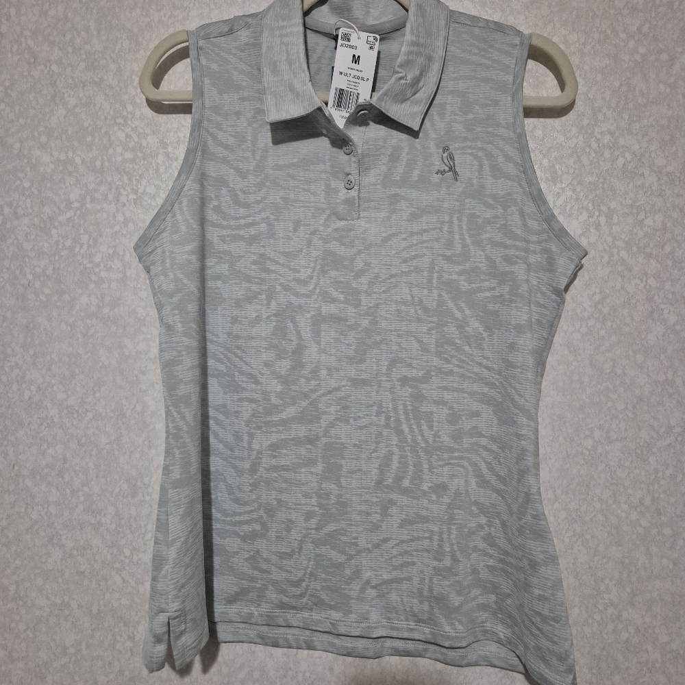 NWT ADIDAS Women's Gray Sleeveless Jacquard  Polo-ultimate Top...Size:M - Picture 2 of 11